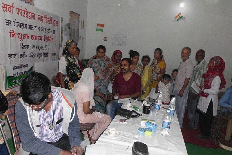 Health check-up and medicine distribution camp at Biharipur extn. Delhi