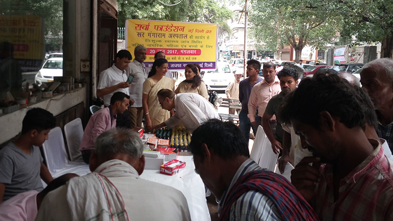 Health check-up and medicine distribution camp at Krishna Market, Lajpat Nagar, New Delhi