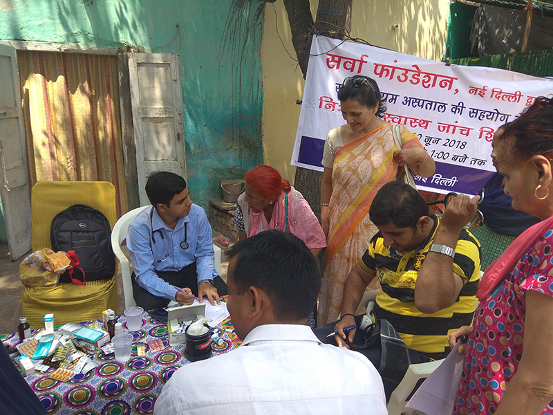 Health check-up and medicine distribution camp at Pandara Road